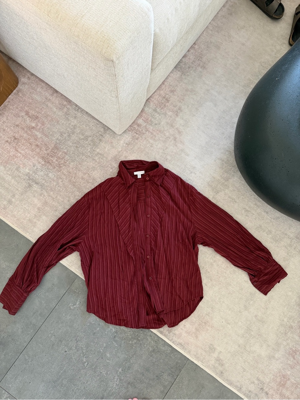Topshop Ribbed Deep Wine Button-Up